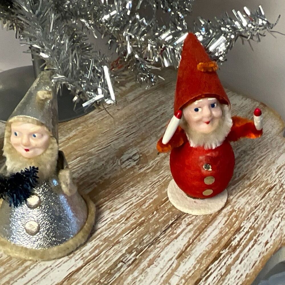 Vintage Japan Paper Mache Putz Christmas Santa Elf Figures Set of 6 MCM must see - Picture 7 of 9